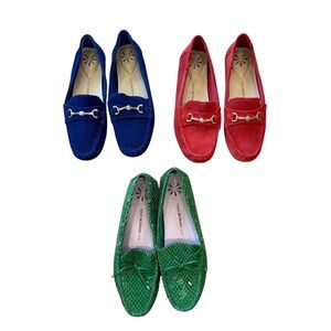 Isaac Mizrahi Live Womens 8M Loafers Bundle Suede Green Snake Blue Red 3 Pairs